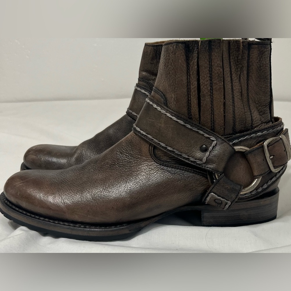 FREEBIRD Dallas Brown Distressed Leather Moto Western Harness Biker Boots